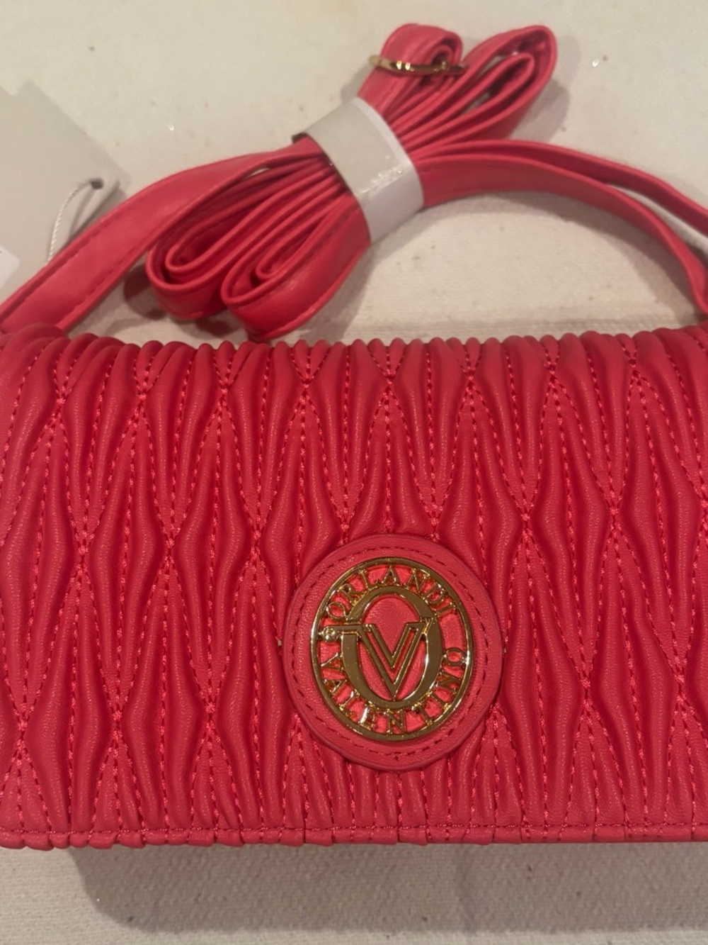 Valentino Orlandi Pink Quilted V-Logo Crossbody Bag